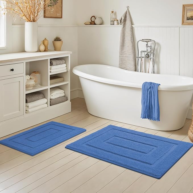 GRANNY SAYS Bathroom Rugs Sets 2 Piece,Soft Bath Mats for Bathroom, Bath Rugs Non Slip Washable, Absorbent Bath Rug for Tub, Shower and Toilet, Bath Mat Set (Blue, 20" x 32" + 16" x 24")