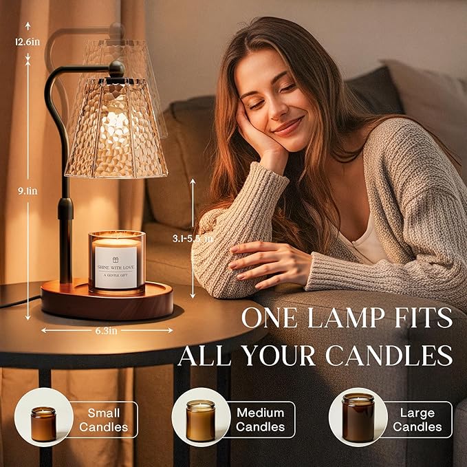 Candle Warmer Lamp with Timer Dimmable, Height Adjustable Wax Melt Warmer for Home Decor & New Home Bedroom, Vintage Candle Lamp for Scented Wax Jar Candles with 2 Bulbs,Birthday Gift for Women & Moms