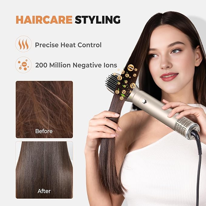 6 in ONE Hair Dryer Brush, Blow Dryer Curling Wand Hair Styling Tools Set, Ionic Hot Air Massage Oval Blowout Hair Dryer, Left&Right Hair Styler 100-120V