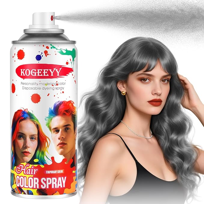 Christmas Silver Grey Gray Hair Spray Temporary Hair Color Spray for Kids Women Men, Washable Temporary Silver Grey Gray Hair Dye Paint Wax for Halloween Cosplay Festival Party Costume Makeup, 4.06 oz
