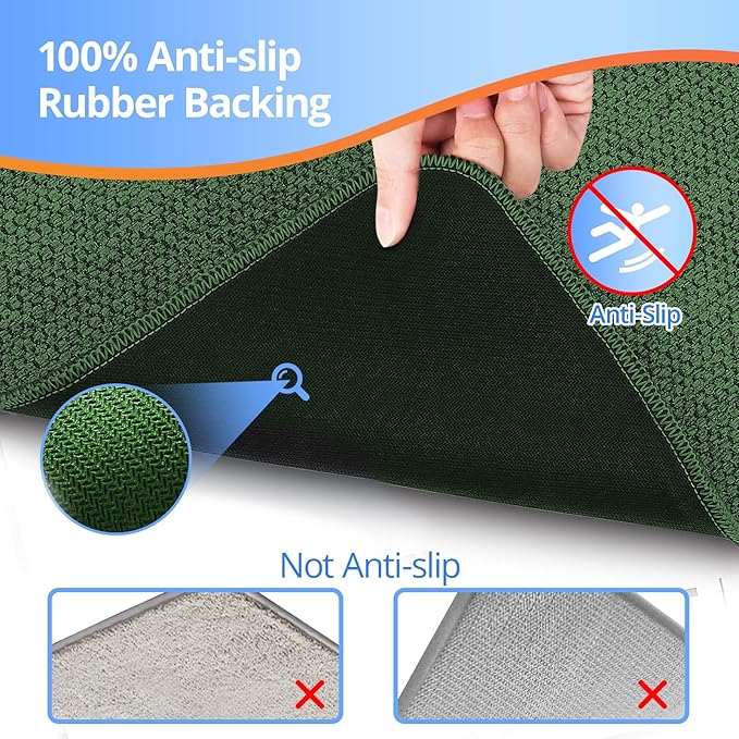 Toilet Rugs U Shaped Washable 24x20, Ultra Thin Toilet Rug Super Absorbent, Toilet Mat Rubber Backing Non-Slip, Toilet Mats Machine Washable Dry Quickly, Contour Bathroom Rugs for Toilet-Green
