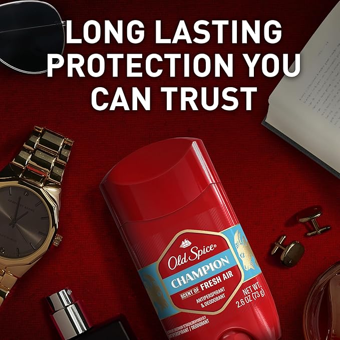 Old Spice Antiperspirant Deodorant for Men, 24/7 Sweat & Odor Protection, 24/7 Lasting Freshness, Invisible Solid, Champion with Fresh Air Scent, 2.6 oz (Pack of 6)