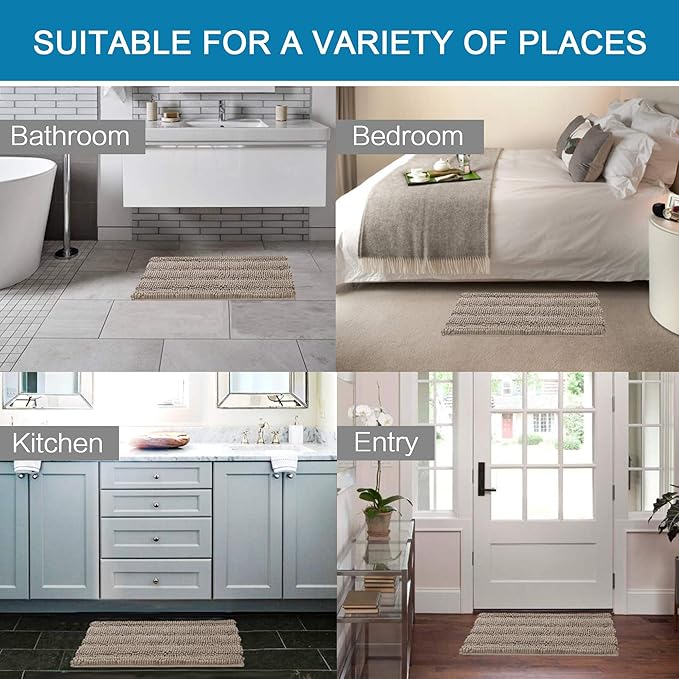 H.VERSAILTEX 2 Piece Bathroom Set - Super Absorbent Chenille Striped Bath Mats, Non Skid, Machine Washable (Taupe, 24 x 36 Plus 20 x 32 Inches)