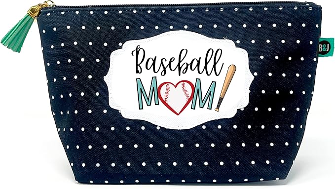 Brooke & Jess Designs Sports Mom Baseball Pouch Gifts for Women Dotted Makeup Bags Cosmetic Bag Travel Toiletry Makeup Pouch Pencil Bag with Zipper Best Mommy Birthday Just Because Gifts