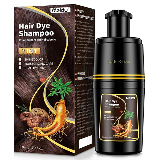 IIIMEIDU Dark Brown Hair dye Shampoo 3 in 1, Natural Hair Color Shampoo for Gray Hair, Shampoo Tinte Para el Cabello for Women and Men 100% Grey Hair Coverage, 350ml