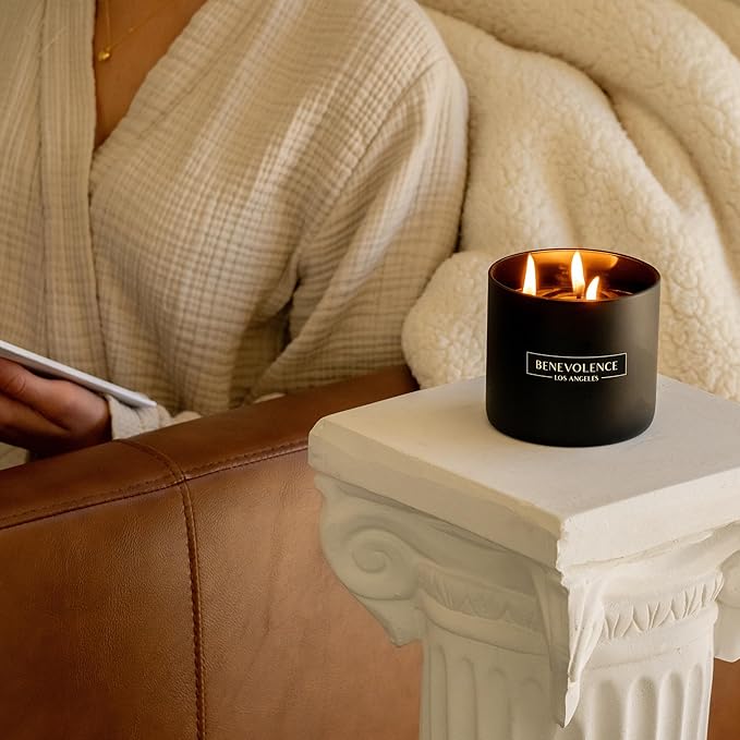 Benevolence LA 3 Wick Candle, Charcoal Large Scented Candle | Soy Candles | Holiday Candle Gifts for Women and Men | Home Fragrance | Aromatherapy | Bathroom Freshener 14.5 Oz, 45 Hour Burn