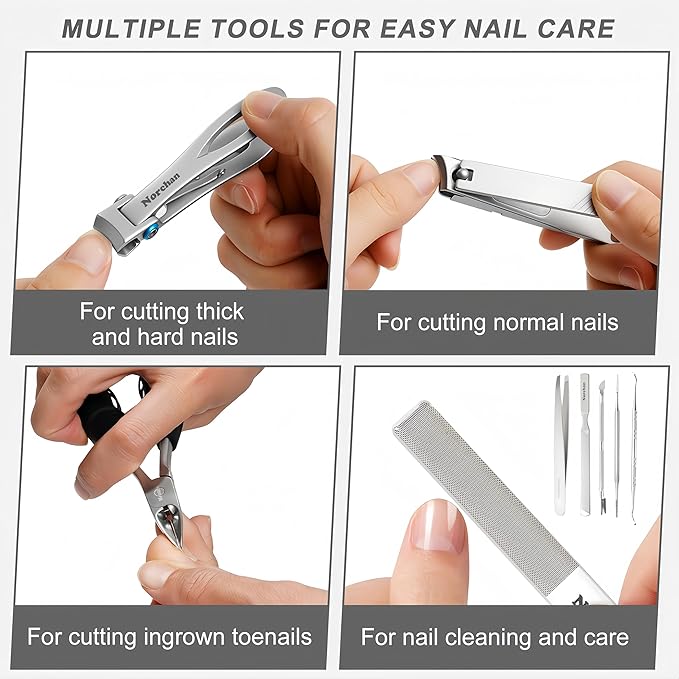 Nail Clippers Kit, 8-Piece Stainless Steel Toenail & Fingernail Clipper with Nail File & Cleaner, Precision Sharp Blade for Easy Clean Cut, Ideal for Men, Women, Seniors, Gift Pack