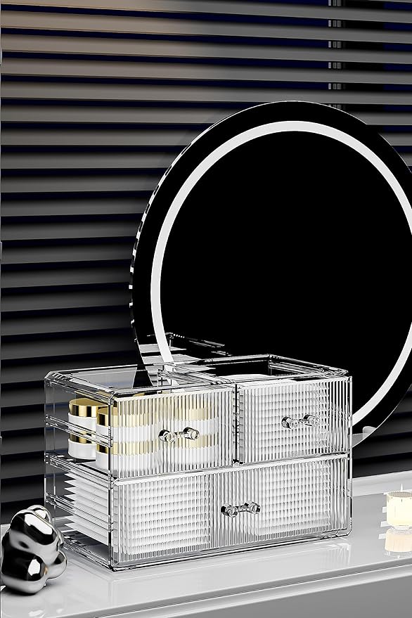 ZHIAI Stackable Storage Drawers, Acrylic Bathroom Counter Organizer Clear Makeup Organizers for Vanity, Kitchen Cabinets, Bathroom, Undersink, Home Organization and Storage (3 Drawers, Pattern A)