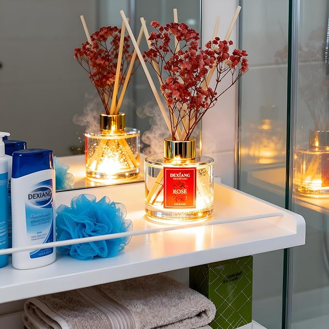 Reed Diffuser Set - 3.38 fl oz Rose Premium Scented Oil with Preserved Baby's Breath & Cotton 6 Sticks | Long-Lasting Aromatherapy for Home, Bedroom, Bathroom, Office Home Decor