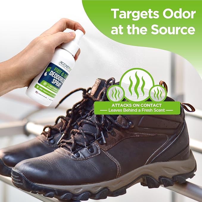 Rocket Pure Natural Foot and Shoe Deodorizer Spray, Deodorant and Odor Eliminator for Smelly Feet, Smell Remover, Formulated with Essential Oils, Made in the USA, Mint, 4 fl oz (Pack of 1)