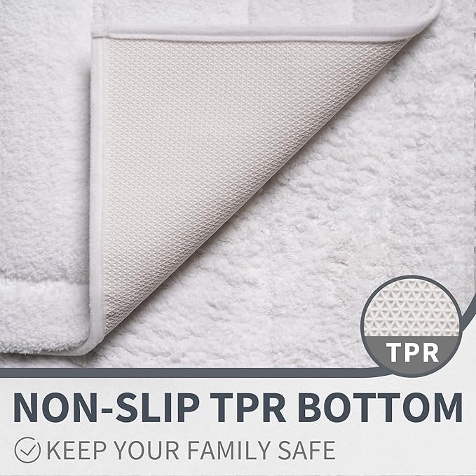 GRANNY SAYS Bathroom Rugs Sets 2 Piece,Soft Bath Mats for Bathroom, Bath Rugs Non Slip Washable, Absorbent Bath Rug for Tub, Shower and Toilet, Bath Mat Set (White, 20" x 32" + 16" x 24")