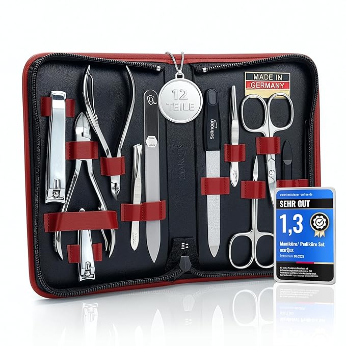 Manicure Set Women and Men – 12-Piece Professional Grooming Kit with Premium Tools, Genuine Leather Case, and exclusive Glass Nail File for Hand & Foot Care, German Quality