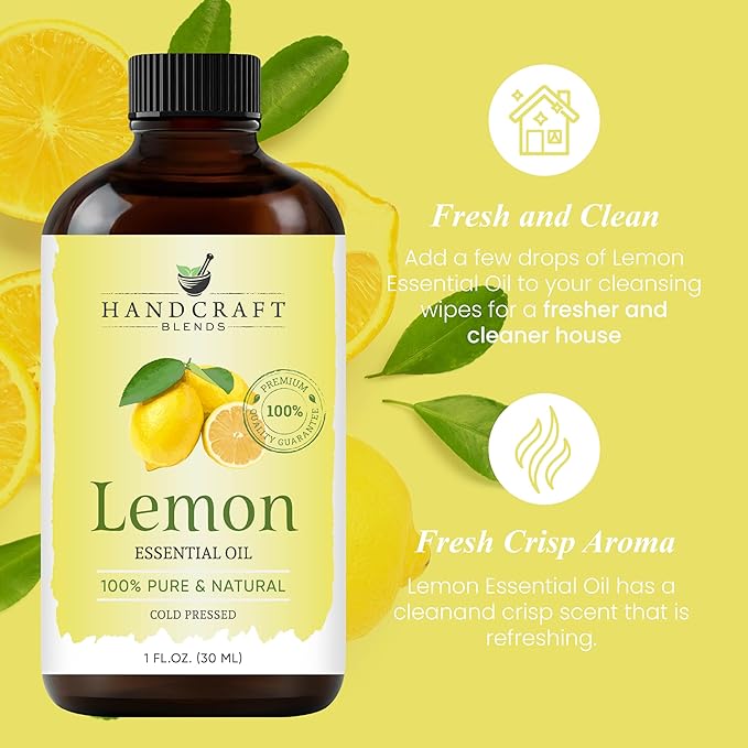 Handcraft Blends Lemon Essential Oil – 1 Fl Oz – 100% Pure and Natural – Premium Grade Essential Oil for Diffuser and Aromatherapy, Skin, Massage, Candle and Soap Making Fragrance