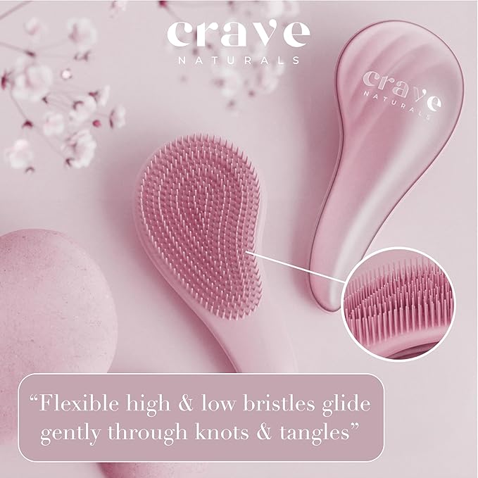 Crave Naturals Detangling Hair Brush Large Pink – Glide Thru Hair Detangler Brush for Women, Kids & Toddlers – Gentle Scalp Care, No-Pain Tangle-Free Hairbrush for All Hair Types