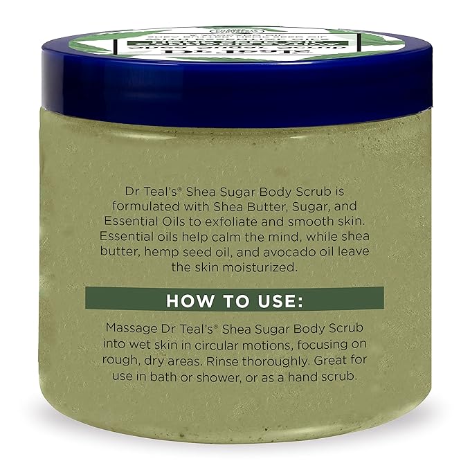 Dr Teal's Shea Sugar Body Scrub, Cannabis Sativa Hemp Seed Oil with Essential Oils, 19 oz (Pack of 3)
