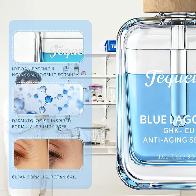 Blue Lagoon GHK-Cu Lifting & Firming Face Serum by TEQUEIA Dual-Phase Water-Oil Blue Copper Peptide Anti-Aging with Niacinamide & Hyaluronic Acid, Collagen Booster for Wrinkles & Elasticity