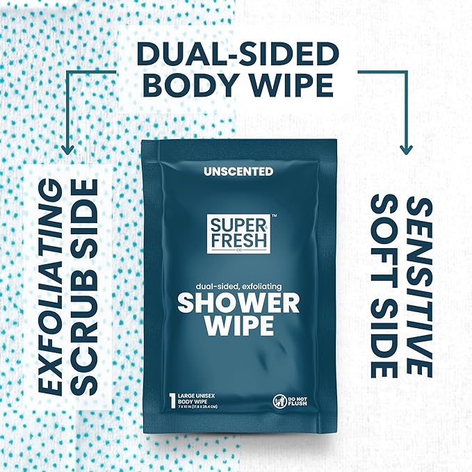 Super Fresh Body Wipes, Large Unscented Shower Wipe for Adults Men Women Kids, Personal Hygiene Cleansing Cloth Enriched with Aloe and Vitamin E, Individually Wrapped 10 Pack, Travel Essentials