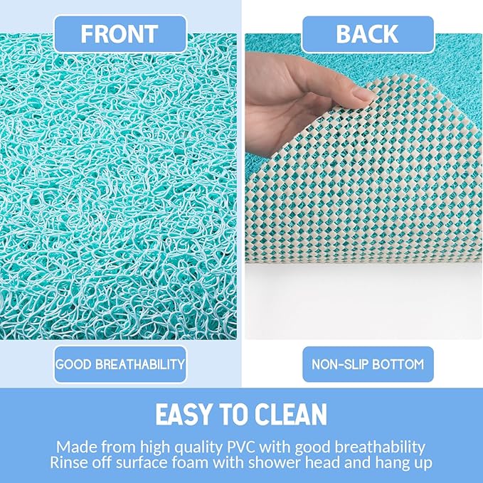 Non-Slip Bathtub Mat, Anti Slip Shower Mat, Fast Drying Bathtub Mats, Foot Scrubber Mat, Anti Slip Mat for Tub, Floor, Bathroom, Kitchen, Home, Hotel (Turquoise Blue 36"×24")