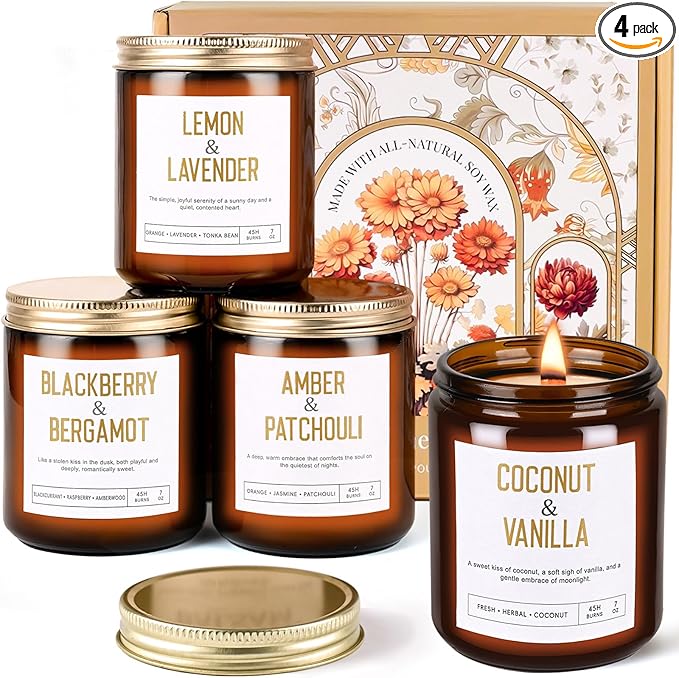 28oz Wood Wick Candles That Crackle: 4 Pack Scented Candles for Home Scented, Aromatherapy Candle Set with Crackling Wooden Wick Up to 200H Burning Candle Gift Set for Birthday Thanksgiving Christmas