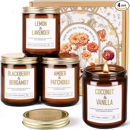 28oz Wood Wick Candles That Crackle: 4 Pack Scented Candles for Home Scented, Aromatherapy Candle Set with Crackling Wooden Wick Up to 200H Burning Candle Gift Set for Birthday Thanksgiving Christmas