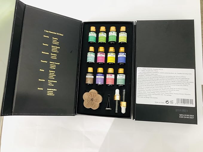 PHATOIL Essential Oil Set, 12x5ml Essential Oils Gift Set with Diffused Wood, 100% Natural Pure Essential Oils for Diffusers DIY Candle Soap Making