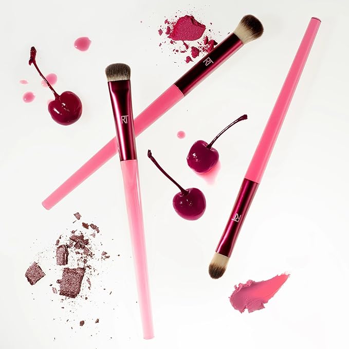 Real Techniques Cherry On Top MesmerEYES Brush Trio, Limited Edition Makeup Brush Set, Synthetic Bristles, Eyeshadow Blending Brushes, Vegan & Cruelty-Free, For Powder & Cream Shadow, 3 Piece Set