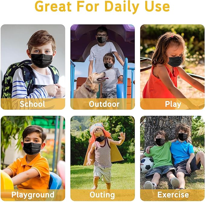 akgk 100Pcs Kids Disposable Face Mask Protective Childrens Black Safety Masks