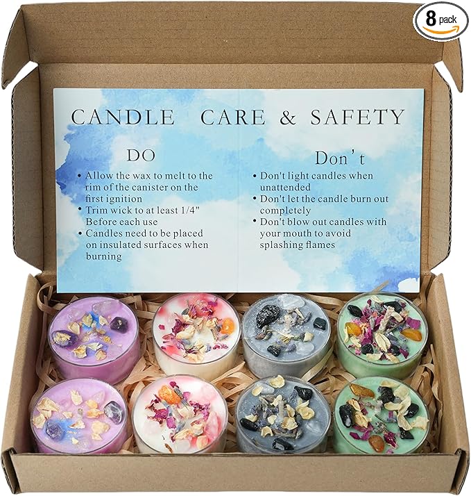 Tealight Soy Candles with Crystals and Herbs, Handmade Energy Candles, Aromatherapy Candles. (Mixed)