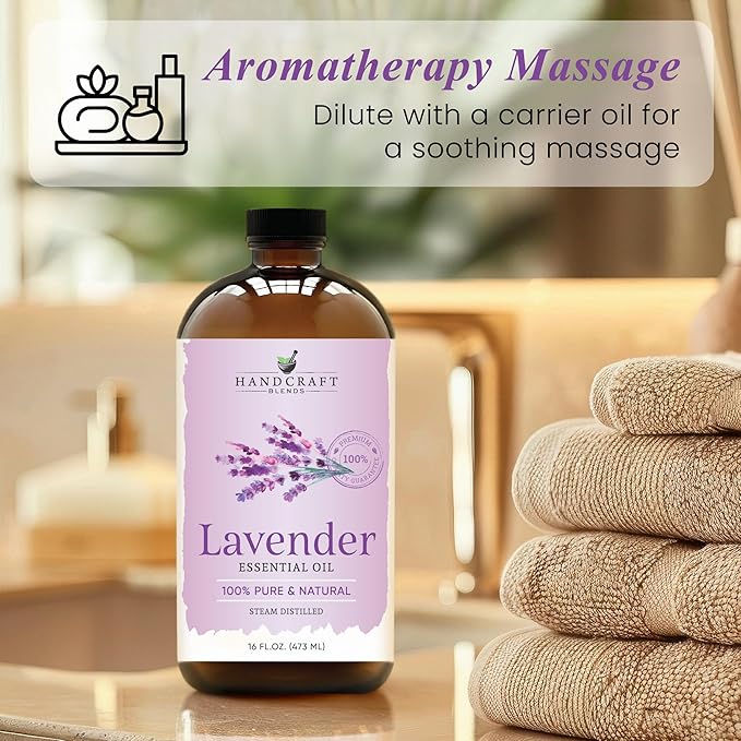 Handcraft Blends Lavender Essential Oil in Glass Bottle – Huge 16 Fl Oz – 100% Pure and Natural – Premium Grade Oil for Diffuser and Aromatherapy, Skin, Massage, Candle and Soap Making Fragrance