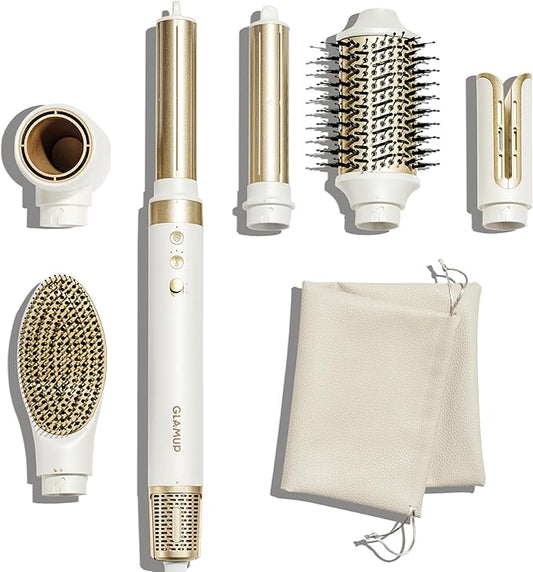 GLAMUP® 6 in 1 Hot Air Styler, Tight Grip, Powerful High Speed Dryer, Volumizer, Blow Dryer Brush, Curling Volumizing Hair Styler Gift Set with Travel Bag