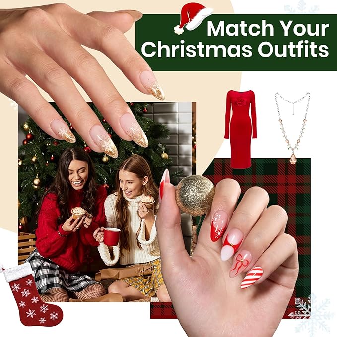 Beetles 27Pcs Christmas Gel Nail Kit Gifts for Women Teen Girls - 6 Colors Red Gold Cat Eye Glitter Merry Glitz Gel Nail Polish Kit with U V Light Jelly Winter Set Soak Off Salon DIY Manicure Set