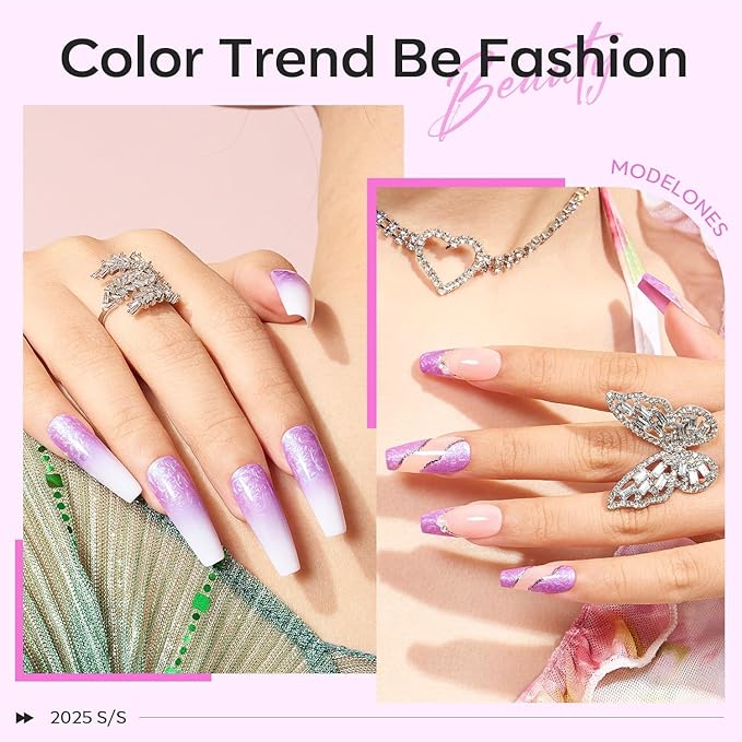 modelones Pearl Chorme Gel Nail Polish, 15 ML Shimmer Pastel Periwinkle Purple Mermaid Nail Drawing Glitter Iridescent Gel Polish Soak Off Led Nail Gel Polish Swirl Shell Thread Effect DIY Mani Gift