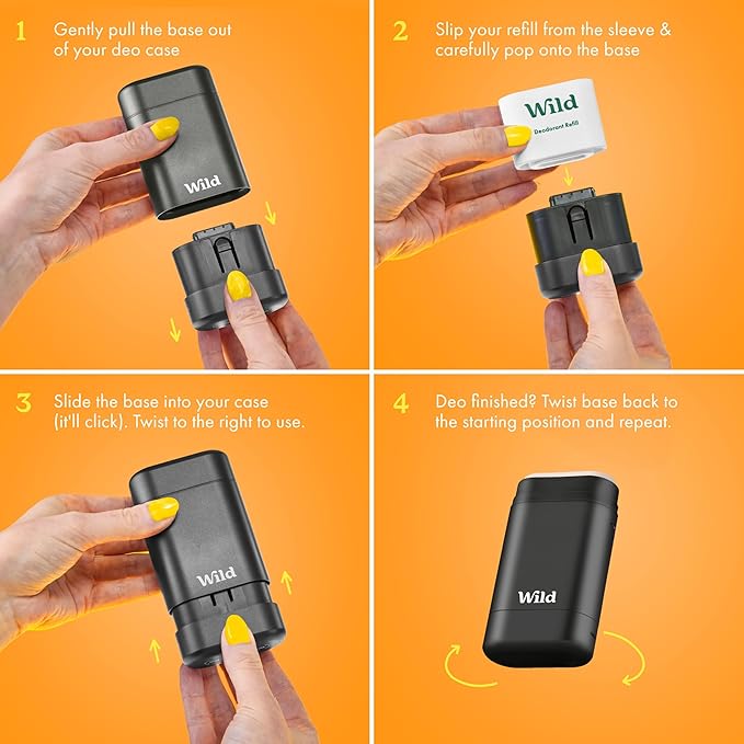 Wild - The Full Monty Starter Kit - Black Case with Refills in a Variety of Fresh Scents 5 x 1.4oz - Refillable Deodorant & Aluminum Free - Long Lasting Protection - Vegan