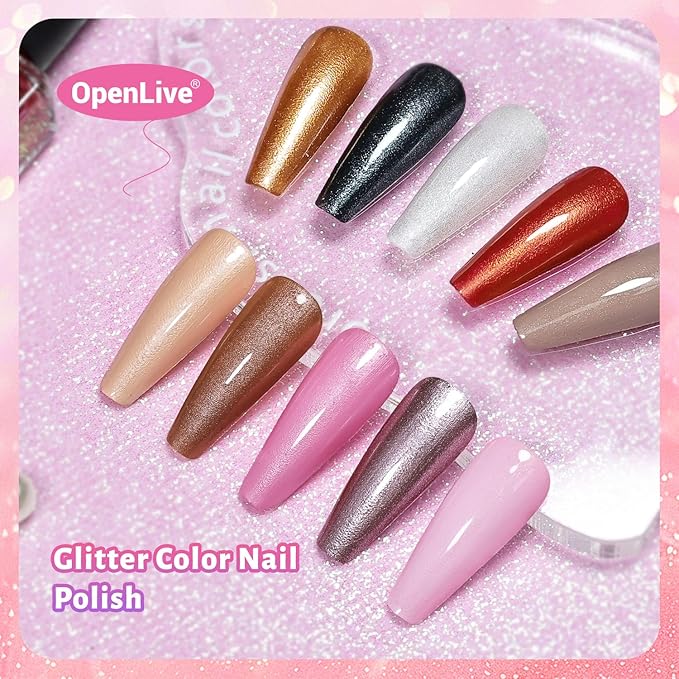 Glitter Nail Polish Set, 10 Color With 2PCS Base and Top Coat Nail Polish