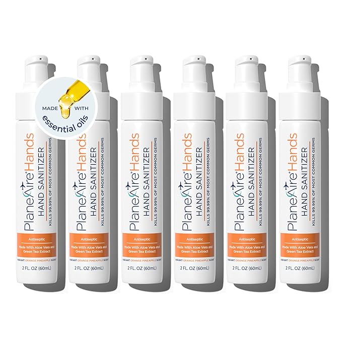 Orange Pineapple Gel Hand Sanitizer | Soothing, Moisturizing, Hydrating | Tropical Scent | Essential Oils, Green Tea Extract, Aloe, and Vegan Glycerin | TSA-Approved Travel Essential | 6-pack