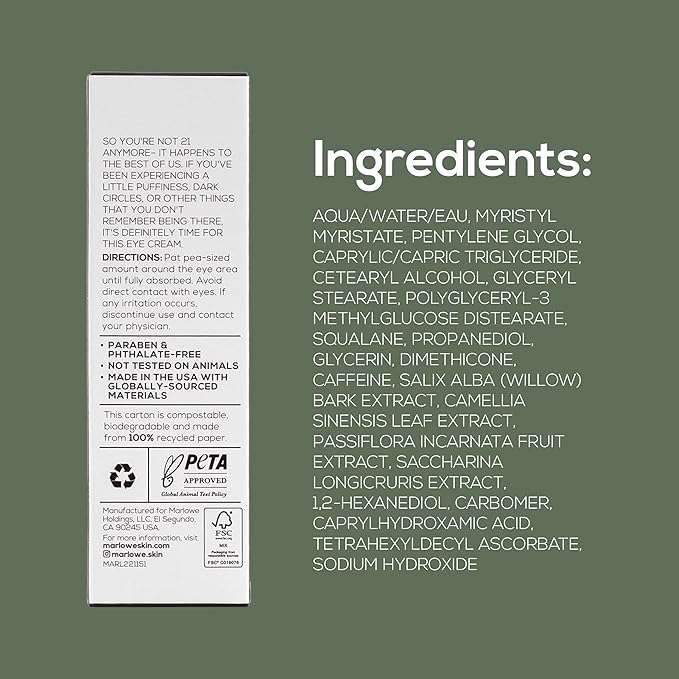 MARLOWE. No.127 Men’s Eye Cream, Vitamin C, Caffeine & Moisturizing Squalane for Puffiness, Wrinkles & Dark Circles, Holiday Grooming Gift or Stocking Stuffer, 0.5 fl oz