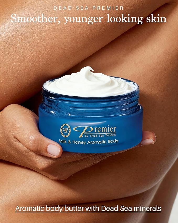 Premier Dead Sea Aromatic Body Butter – Milk & Honey, Hydrating Shea Body Butter for Women & Men, Moisturizing, Firming & Anti-Aging Cream for Dry Skin, Hand & Body, 5.95 Fl.oz