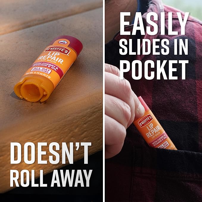 O'Keeffe's Lip Repair Lip Balm with Cherry & Vitamin E Oil - Stick (3 Pack) - Moisturizer for Extremely Cracked, Dry Lips