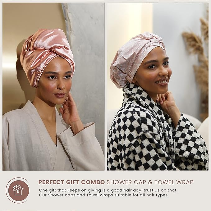 Reusable Shower Cap for Women Reusable Waterproof – Leakproof, Nonslip Hair Cap for Shower Flexiband – Soft, Breathable, Durable Christmas Shower Caps by SMPL OBJECTS (Blush)