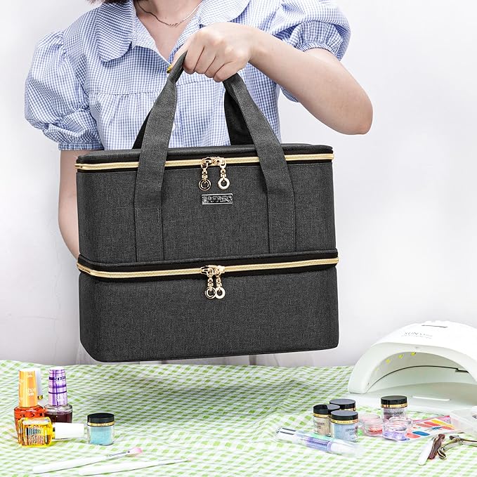 BAFASO Nail Polish Organizer Holds 40 Bottles (15ml - 0.5 fl.oz) and a Nail Lamp, Nail Polish Carrying Case with Manicure Tools Storage Sections (Bag Only), Black