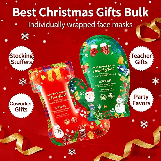 LAKSMI Christmas Hand Foot Masks Set for Women Teen Girls Selfcare Spa Stocking Stuffers Hydrating Repair Moisturizing Gloves Socks (10PCS)