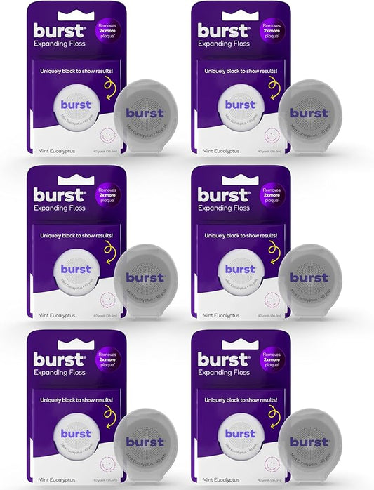 BURST Expanding Dental Floss (Mint Eucalyptus/240 Yards) | Stain Absorbing & Woven Teeth Floss with Xylitol Coating to Fight Cavities | Vegan | Paraben Free Expanding Floss