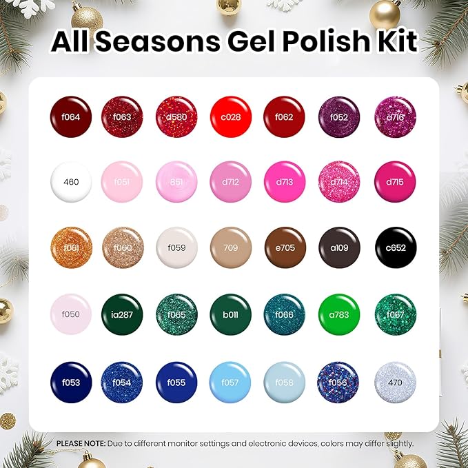Beetles Christmas Gel Nail Polish Set – Christmas Spectrum Red Green Glitter Gel Polish, 36 Colors Soak Off UV LED Winter Long Lasting Nail Gel Kit for Manicure Gifts for Women