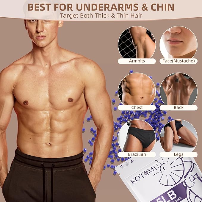 KOTAMU Wax Beads for Hair Removal, Professional Waxing Beads for Underarms, Chin, Bikini, Brazilian, Facial, Arm, Leg, Sensitive Skin, 2.5lb Hard Wax for Thick Thin Hair, Waxing Beans for Women & Men