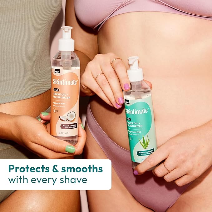 Skintimate 2-in-1 Shave Oil & Moisturizer, Fragrance Free, 7.3oz | Shaving Oil, After Shave for Women Bikini Area Moisturizer with Vitamin E and Aloe, Shaving Cream Alternative, 7.3 fl oz
