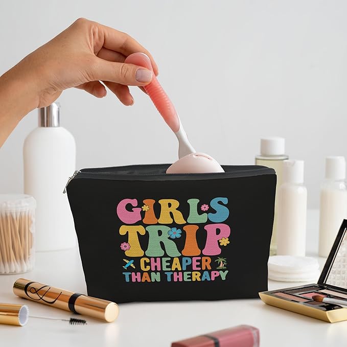 Bestie Gifts Makeup Bag, Gifts for Best Friend Woman Cosmetic Bags, Friendship Gift for Women, Girls Trip Cheaper Than Therapy Makeup Zipper Pouch