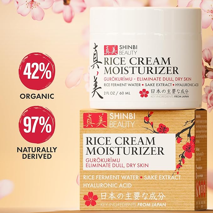 Japanese Skincare Moisturizer for Face - Rice Cream With Rice Ferment + Sake Extract - J Beauty Natural Asian Skincare Products 2oz