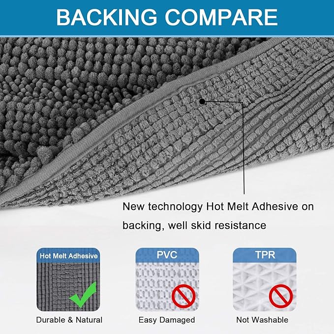 Non Slip Thick Shaggy Chenille Bathroom Rug Mat Set Extra Soft and Absorbent Striped Floor Rugs, 2 Piece, Machine-Washable