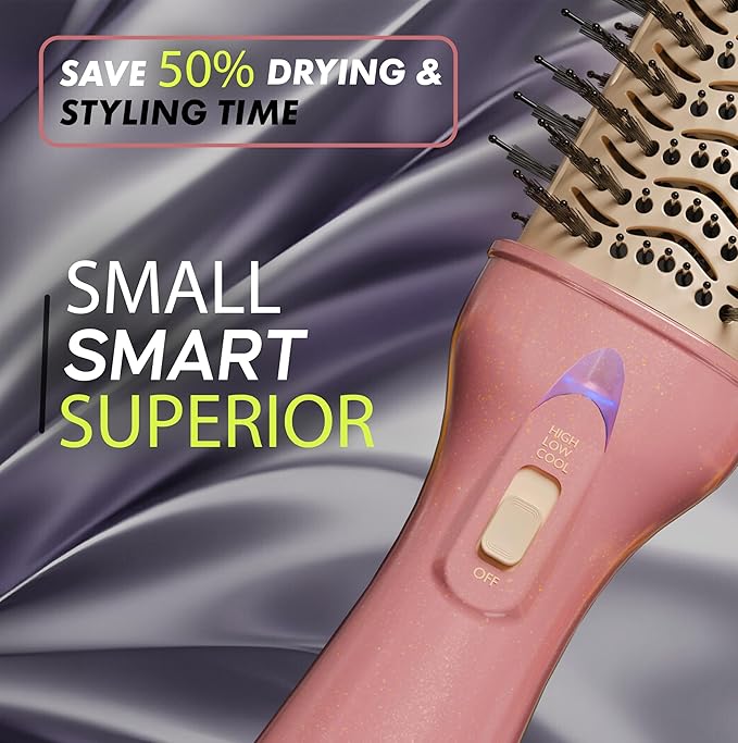 3” Large Barrel Ionic Hot Air Brush Hair Dryer – 75 mm One‑Step Volumizer Blowout Brush for Thick & Long Hair, 1100 W Plastic‑Tourmaline, Frizz Control, 3 Heat / 2 Speed, 13” Length