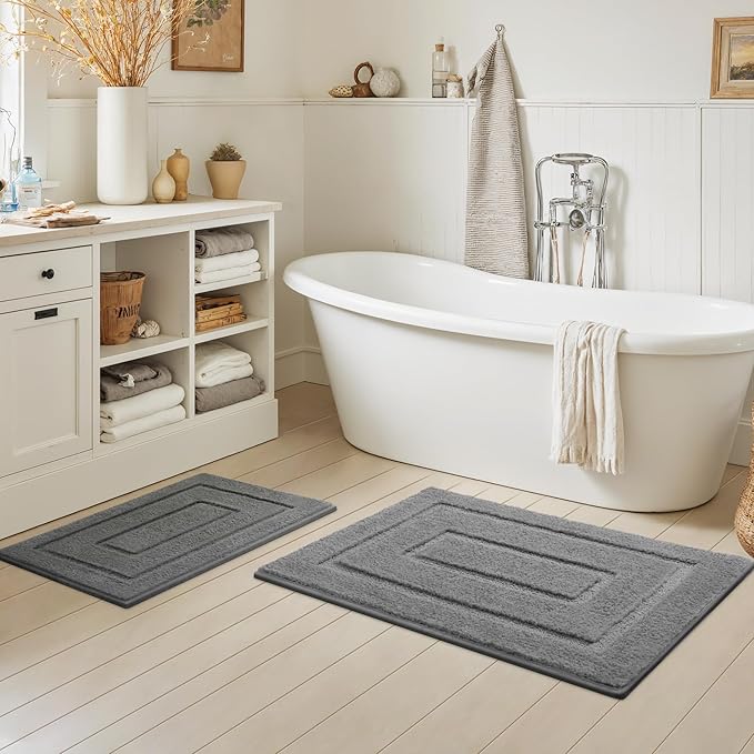 GRANNY SAYS Bathroom Rugs Sets 2 Piece,Soft Bath Mats for Bathroom, Bath Rugs Non Slip Washable, Absorbent Bath Rug for Tub, Shower and Toilet, Bath Mat Set (Grey, 20" x 32" + 16" x 24")